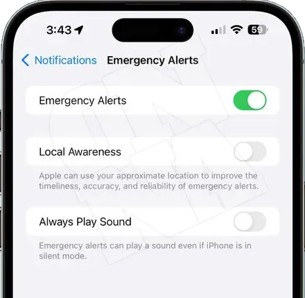 아이폰 iOS17.2 긴급 알림 지역 인식