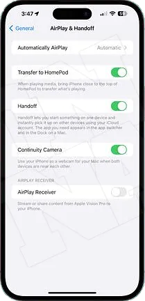 아이폰 iOS17.2 에어플레이 Airplay 핸드오프
